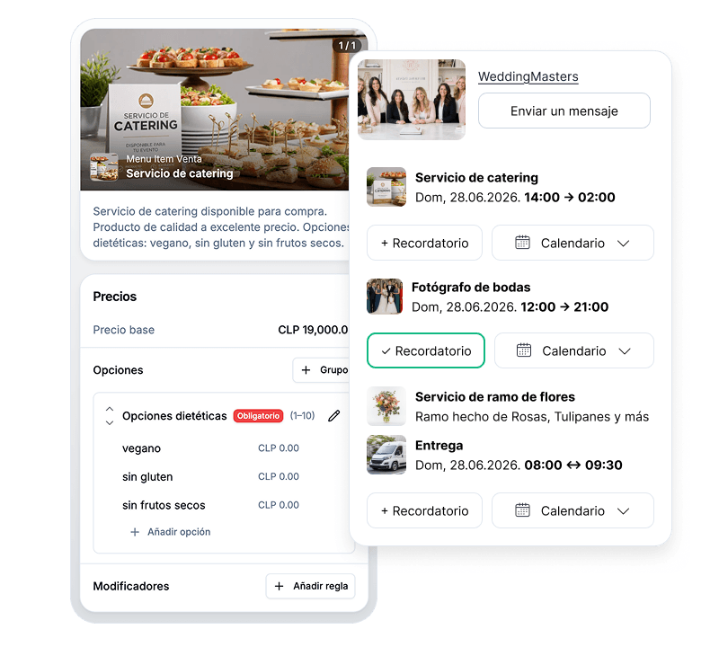 Panel de coordinación de bodas en Vamos — itinerario, vendors y timeline del día D