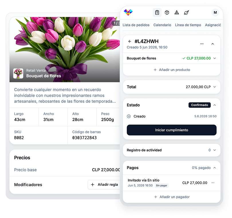 Panel de gestión de florería en Vamos — pedidos, entregas y arreglos florales