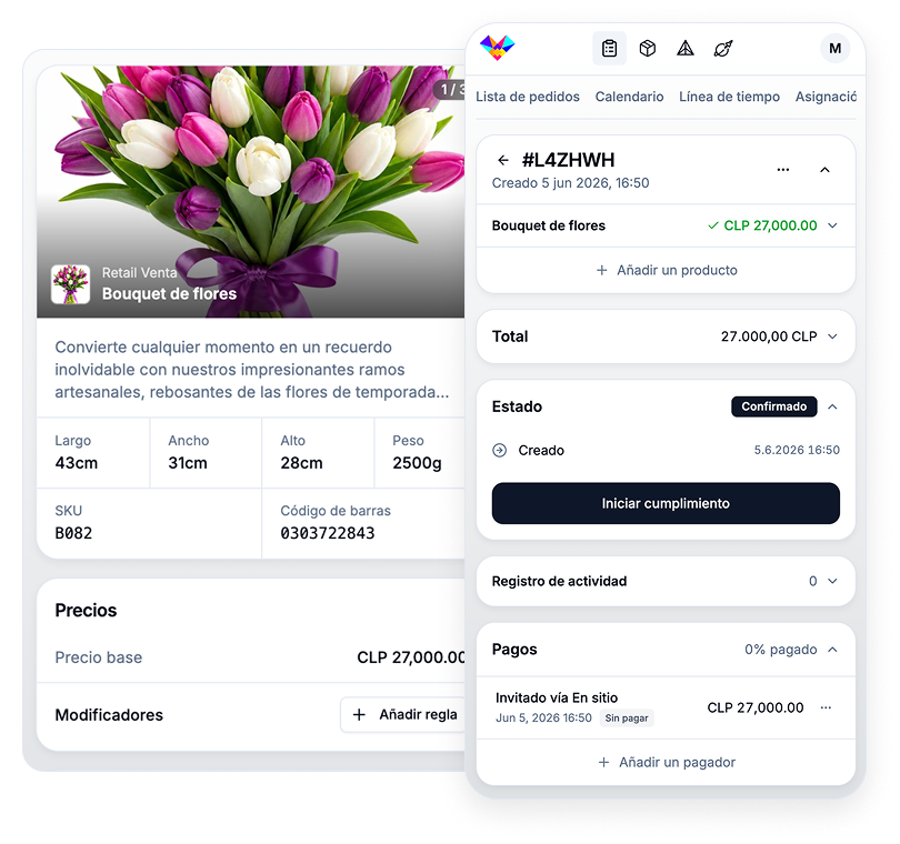 Panel de gestión de florería en Vamos — pedidos, entregas y arreglos florales